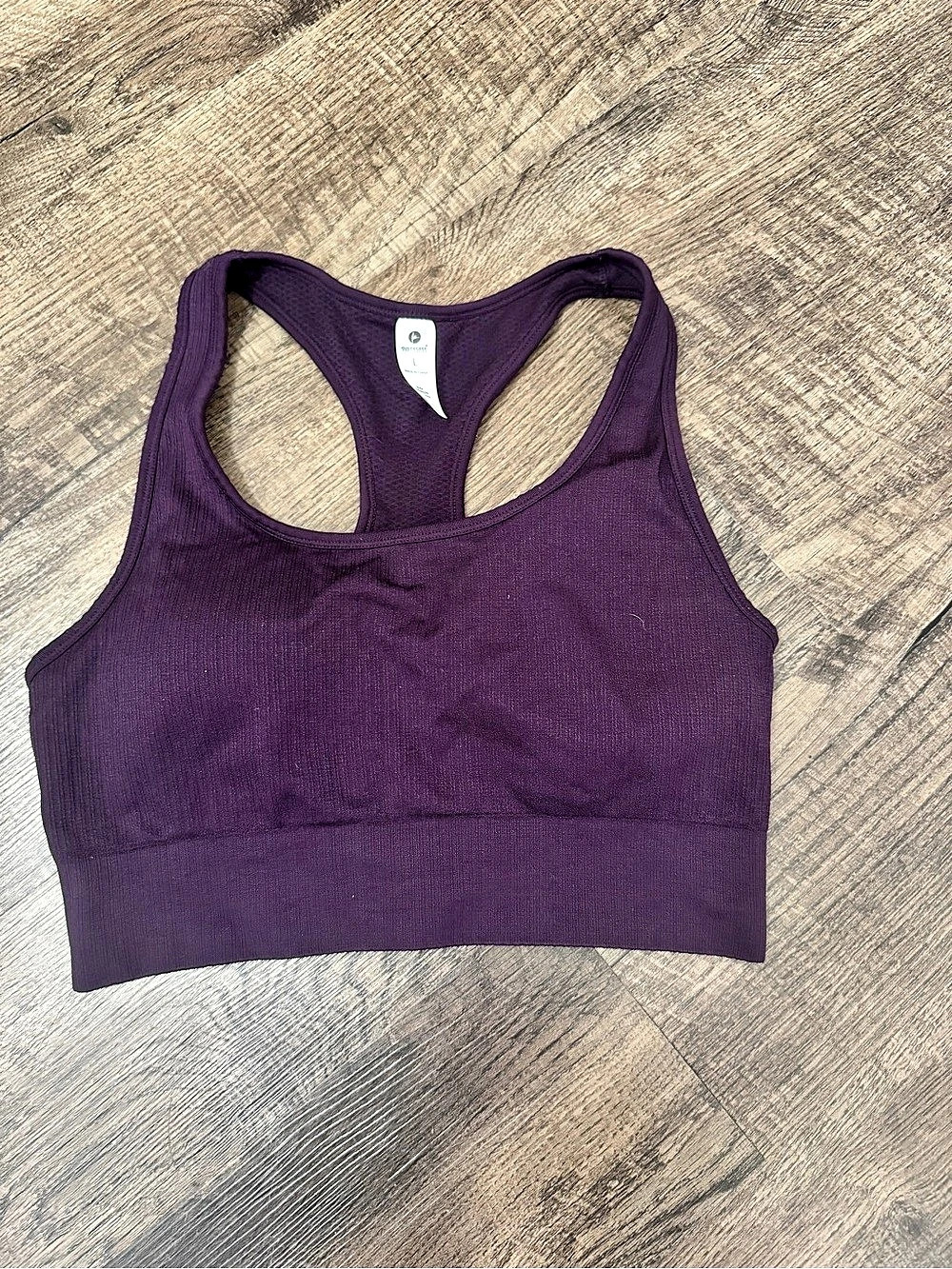 90 Degree by Reflex Seamless Ribbed Sports Bra Purple Large